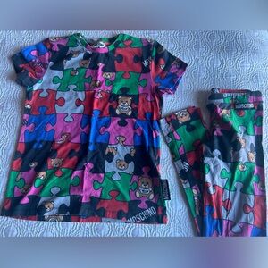 Moschino Multicolor Puzzle Girls Print shirt leggings Set